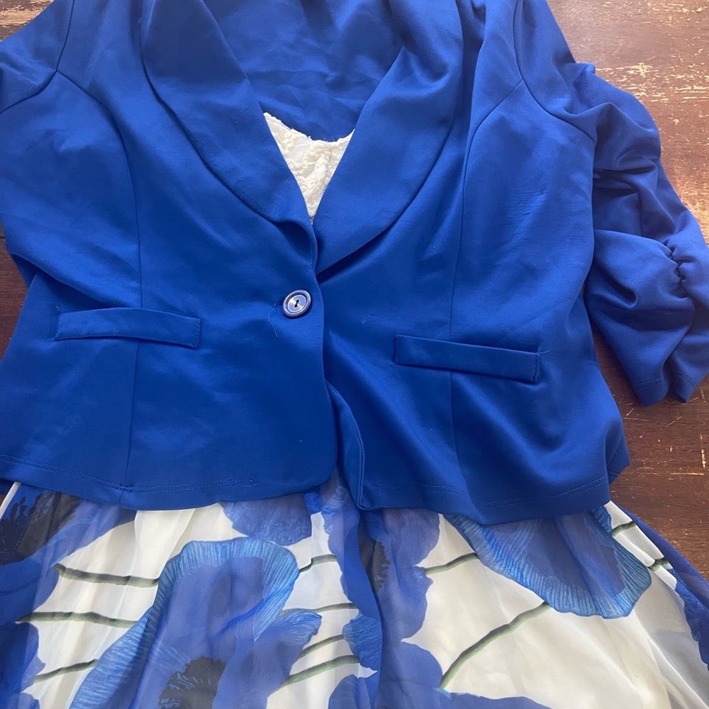 Fashion to figure 2 piece set dress blue blazer